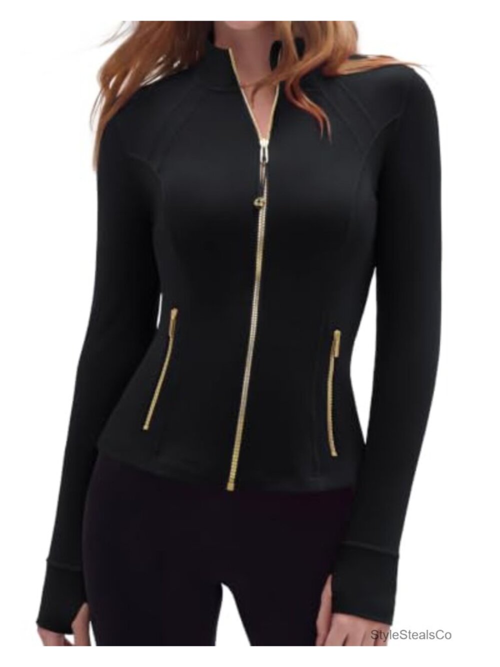 Slim Fit Full Zip Track Active Jacket with Thumb Holes